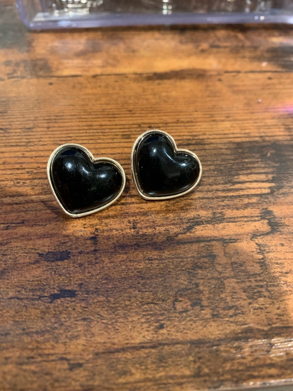 Gold-Trim Black Heart Stud Earrings - Women's Jewelry